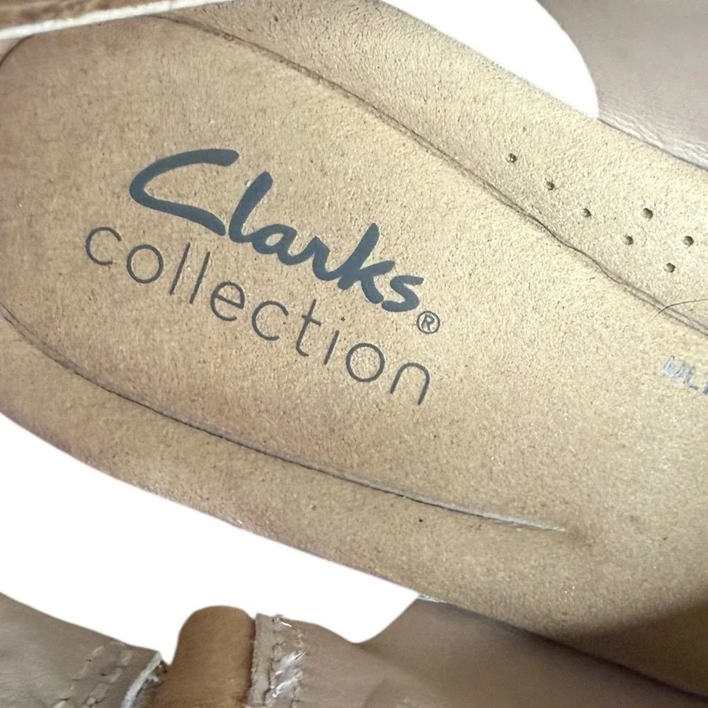Clarks Collection Annadel Eirwyn Tan Leather Cork Wedge Sandals Women's Size 7.5